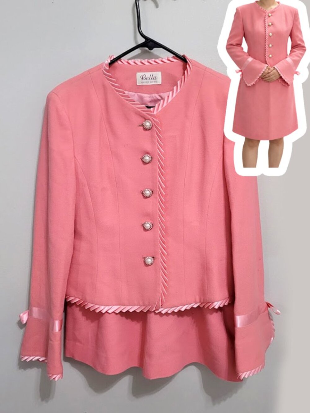 Vintage Women Pink Wool Jacket and Skirt - Suit - Size Small (S)